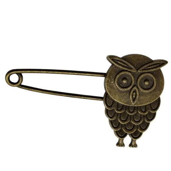 Owl Safety Pin Brooch Bronze Tone Metal Craft Charm Holder - Picture 1 of 3